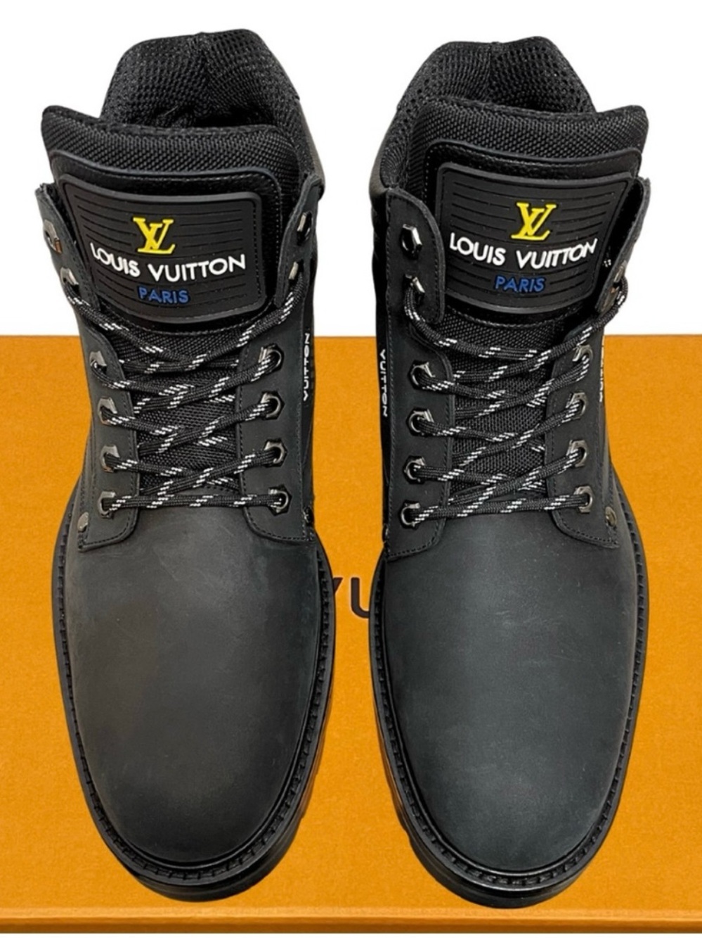 NEW Rare Louis Vuitton Virgil Abloh Paris Black Leather Boots Sz 10 LV Fits 11.5